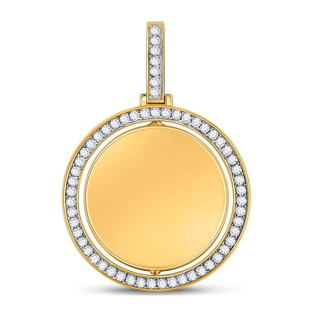 10kt Yellow Gold Mens Round Diamond Picture Memory Charm Pendant 1-3/8 Cttw