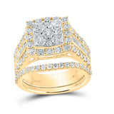 14kt Yellow Gold Round Diamond Square Halo Bridal Wedding Ring Band Set 2-1/4 Cttw