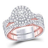 14kt Two-tone Gold Round Diamond Bridal Wedding Ring Band Set 1-3/8 Cttw