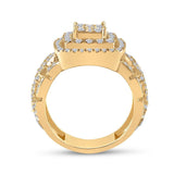 14kt Yellow Gold Mens Round Diamond Square Statement Cluster Ring 2-1/3 Cttw