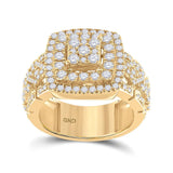 14kt Yellow Gold Mens Round Diamond Square Statement Cluster Ring 2-1/3 Cttw