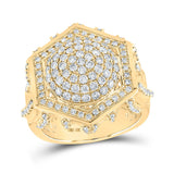 10kt Yellow Gold Mens Round Diamond Hexagon Cluster Ring 2-3/8 Cttw