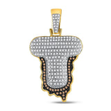 10kt Yellow Gold Mens Round Red Color Enhanced Diamond Letter T Blood Charm Pendant 5/8 Cttw