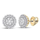 14kt Yellow Gold Womens Round Diamond Halo Cluster Earrings 1 Cttw