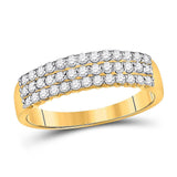 14kt Yellow Gold Womens Round Diamond Triple Row Band Ring 1/2 Cttw