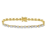 14kt Yellow Gold Womens Round Diamond Fashion Cluster Tennis Bracelet 3 Cttw