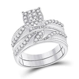 10kt White Gold His Hers Round Diamond Cluster Matching Wedding Set 1 Cttw
