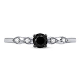 10kt White Gold Round Black Color Enhanced Diamond Solitaire Bridal Wedding Ring 1/3 Cttw