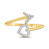 10kt Yellow Gold Womens Round Diamond Heart Arrow Band Ring 1/10 Cttw