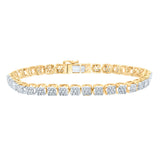10kt Yellow Gold Mens Round Diamond Flower Cluster Tennis Bracelet 3 Cttw