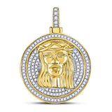 10kt Yellow Gold Mens Round Diamond Jesus Circle Medallion Charm Pendant 5/8 Cttw