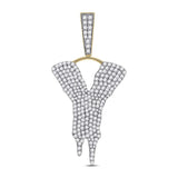 10kt Yellow Gold Mens Round Diamond Dripping Y Letter Charm Pendant 2-1/3 Cttw