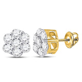 10kt Yellow Gold Womens Round Diamond Flower Cluster Earrings 1/3 Cttw