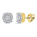 10kt Yellow Gold Womens Round Diamond Fashion Cluster Earrings 1/8 Cttw