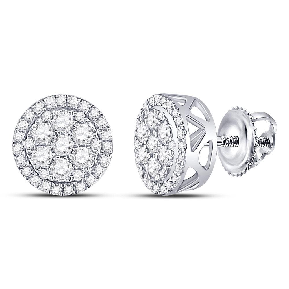 10kt White Gold Womens Round Diamond Flower Cluster Earrings 1/2 Cttw