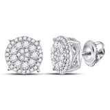 10kt White Gold Womens Round Diamond Circle Cluster Earrings 1/2 Cttw