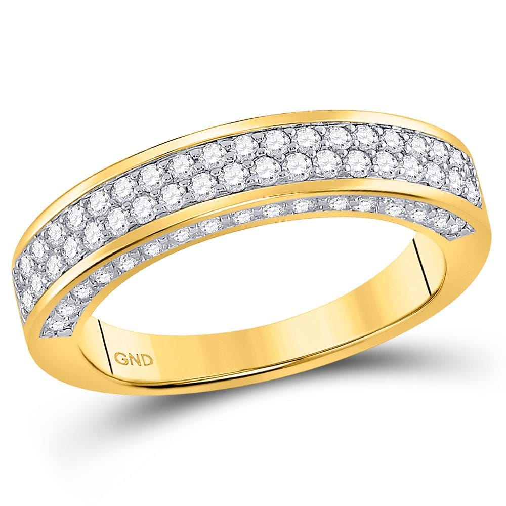 10kt Yellow Gold Mens Round Diamond Double Row Band Ring 1-1/5 Cttw