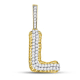 10kt Yellow Gold Mens Round Diamond L Letter Charm Pendant 7/8 Cttw