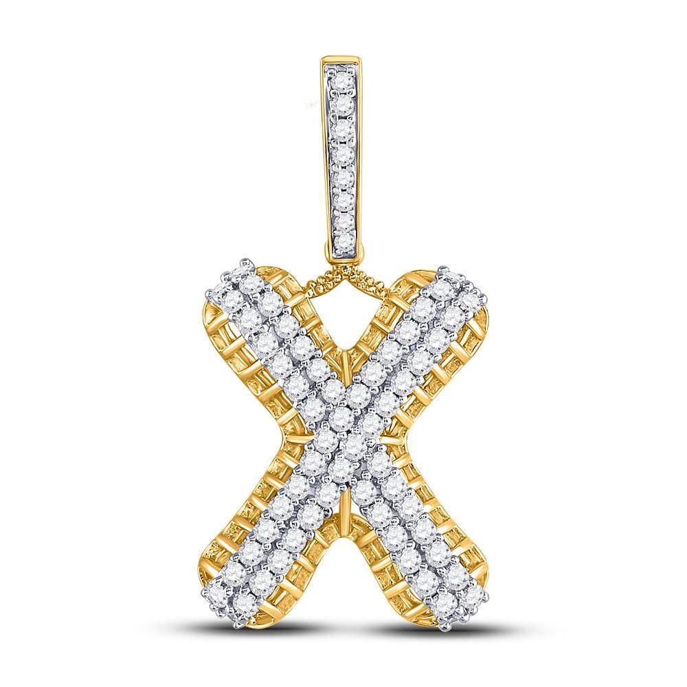 10kt Yellow Gold Mens Round Diamond X Letter Charm Pendant 1-1/3 Cttw