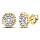 10kt Yellow Gold Womens Round Diamond Beaded Halo Cluster Earrings 1/4 Cttw