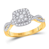 10kt Yellow Gold Womens Round Diamond Square Ring 1/2 Cttw