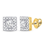 10kt Yellow Gold Womens Round Diamond Square Halo Earrings 3/4 Cttw