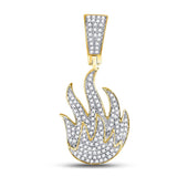 10kt Yellow Gold Mens Round Diamond Flame Fire Charm Pendant 3/8 Cttw