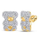 10kt Yellow Gold Womens Round Diamond Teddy Bear Animal Earrings 1/2 Cttw