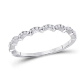 10kt White Gold Womens Round Diamond Scalloped Stackable Band Ring 1/8 Cttw