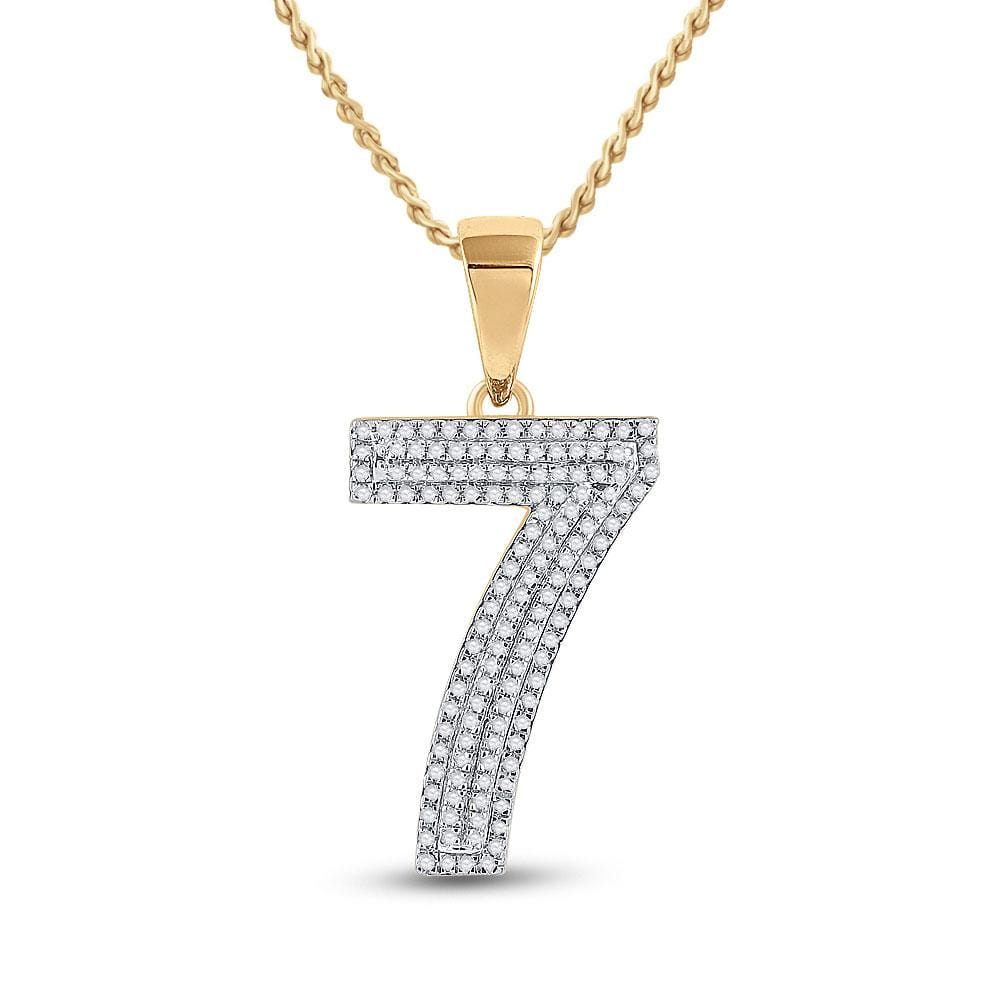 10kt Yellow Gold Mens Round Diamond Number 7 Charm Pendant 3/8 Cttw
