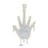 10kt Yellow Gold Mens Round Diamond Dripping Hand Charm Pendant 3/4 Cttw