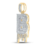 10kt Yellow Gold Mens Round Diamond Dripping B Letter Charm Pendant 5/8 Cttw