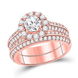 14kt Rose Gold Round Diamond Bridal Wedding Ring Band Set 1-/8 Cttw