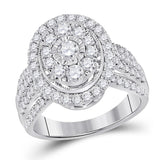 14kt White Gold Womens Round Diamond Oval Cluster Ring 1-1/2 Cttw