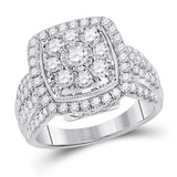 14kt White Gold Womens Round Diamond Right Hand Cluster Cushion Ring 1-1/2 Cttw