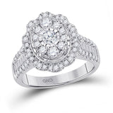 14kt White Gold Womens Round Diamond Right Hand Cluster Oval Ring 1-1/2 Cttw