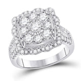 14kt White Gold Womens Round Diamond Square Flower Cluster Ring 2 Cttw