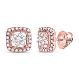 14kt Rose Gold Womens Round Diamond Floral Cluster Earrings 3/8 Cttw