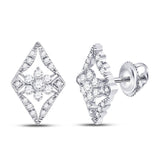 14kt White Gold Womens Round Diamond Geometric Cluster Earrings 3/8 Cttw
