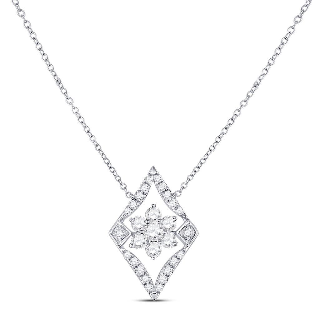 14kt White Gold Womens Round Diamond Geometric Cluster Necklace 1/3 Cttw