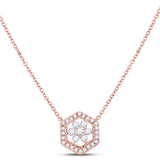 14kt Rose Gold Womens Round Diamond Geometric Cluster Necklace 1/3 Cttw
