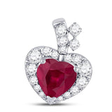 10kt White Gold Womens Heart Ruby Diamond Fashion Pendant 5/8 Cttw