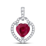 10kt White Gold Womens Heart Ruby Diamond Fashion Pendant 7/8 Cttw