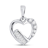 10kt White Gold Womens Round Diamond Fashion Heart Pendant 1/8 Cttw
