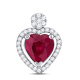 10kt White Gold Womens Heart Ruby Diamond Fashion Pendant 1-1/2 Cttw