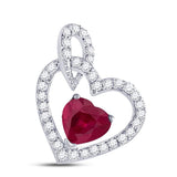 10kt White Gold Womens Heart Ruby Diamond Fashion Pendant 3/4 Cttw