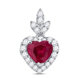 10kt White Gold Womens Heart Ruby Diamond Fashion Pendant 3/4 Cttw