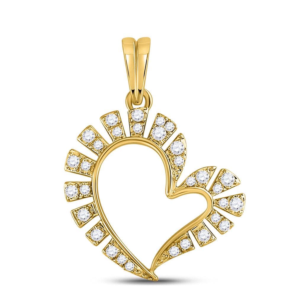 10kt Yellow Gold Womens Round Diamond Fashion Heart Pendant 1/5 Cttw