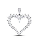 14kt White Gold Womens Round Diamond Outline Heart Pendant 3/4 Cttw