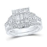 14kt White Gold Baguette Diamond Bridal Wedding Ring Band Set 7/8 Cttw